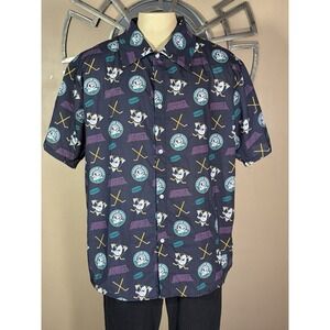Anaheim Mighty Ducks NHL Hockey Hawaiian  Button-Up Black Shirt Men's XL